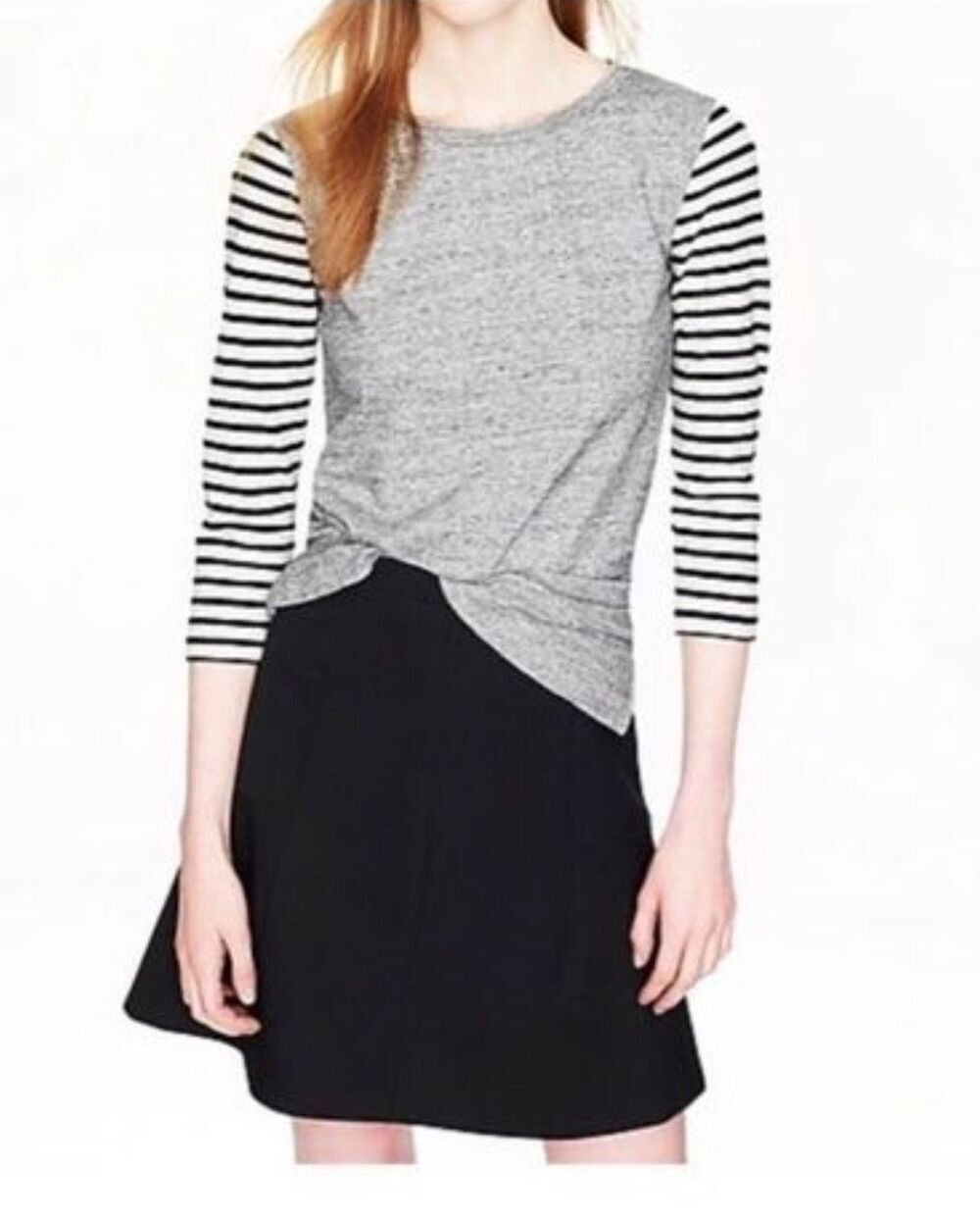 J. Crew Grey Top With Striped sleeves